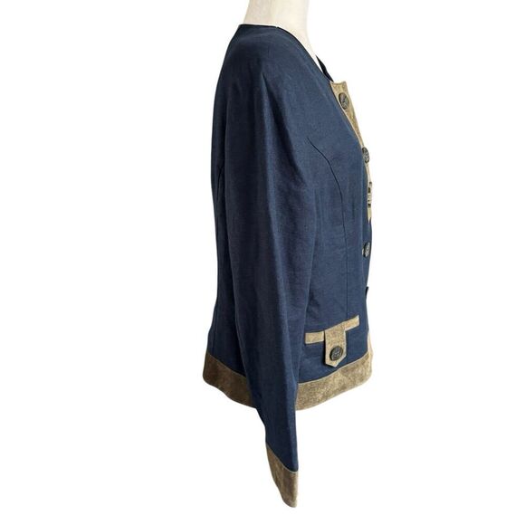 Meico Landhaus Look Jacket Womens Flax Blue Artsy Buttons Sz 12 Lined Classic - Picture 5 of 13